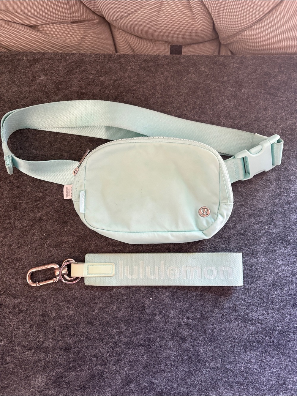 lululemon athletica Mint Green Belt Bag with Branded Key Strap
